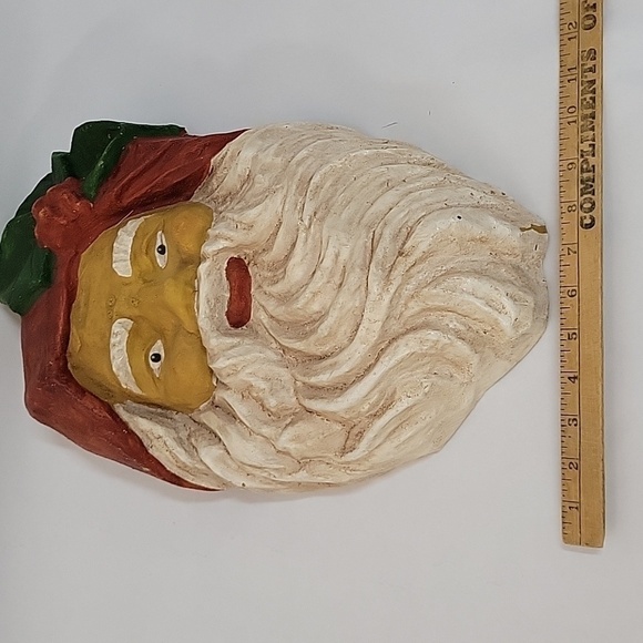 Vtg Large Paper Mache Santa Face Wall Hanging, Display - Picture 8 of 13